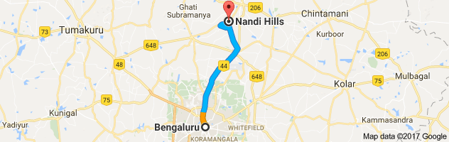 Bangalore to Nandi Hills route, distance, time and road conditions