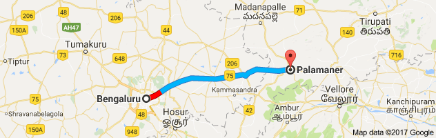 Bangalore to Palamaner route, distance, time and road conditions