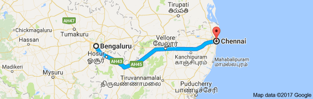 Bangalore to  Chennai  route, distance, time and road conditions