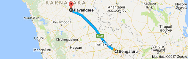 Bangalore to  Devangere  route, distance, time and road conditions