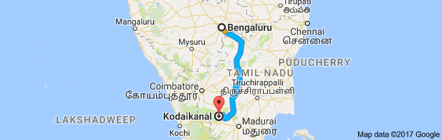 Bangalore to  Kodaikanal  route, distance, time and road conditions