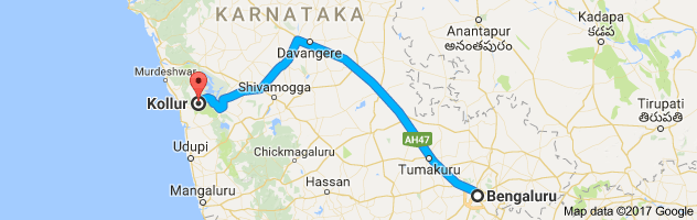 Bangalore to  Kollur  route, distance, time and road conditions