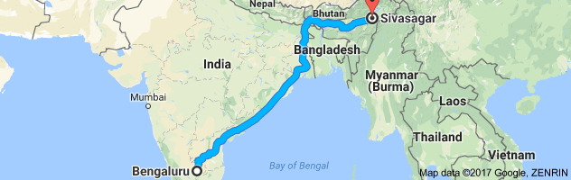 Bangalore to Sivasagar route, distance, time and road conditions