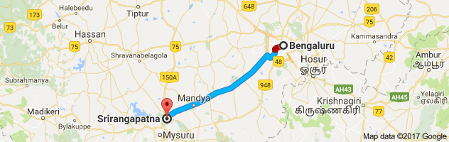 Bangalore to Srirangapatna route, distance, time and road conditions