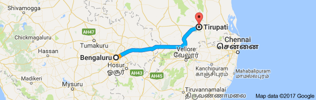 Bangalore to Tirupati route, distance, time and road conditions