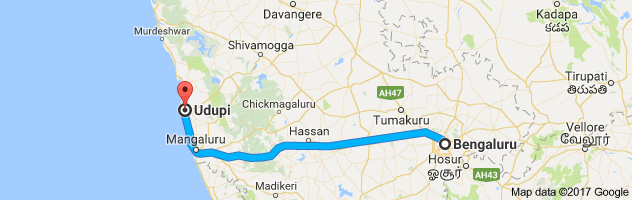 Bangalore to Udupi route, distance, time and road conditions