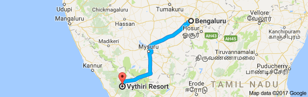 Bangalore to Vythiri Resort Kerala route, distance, time and road conditions