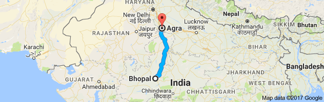 Bhopal to  Agra route, distance, time and road conditions