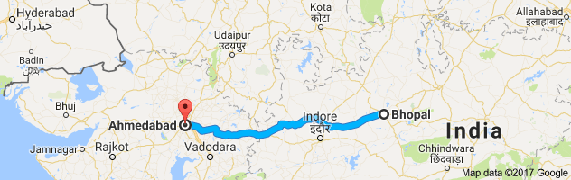 Bhopal to  Ahmedabad route, distance, time and road conditions