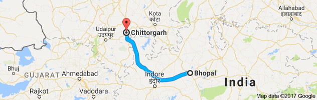 Bhopal to  Chittorgarh route, distance, time and road conditions