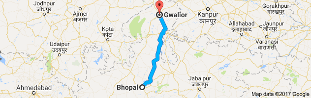 Bhopal to  Gwalior route, distance, time and road conditions