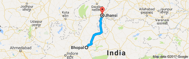 Bhopal to  Jhansi  route, distance, time and road conditions