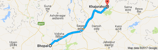 Bhopal to  Khajuraho  route, distance, time and road conditions