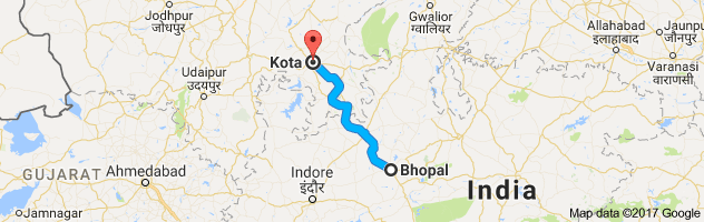 Bhopal to  Kota   route, distance, time and road conditions