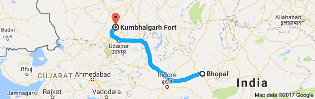 Bhopal to  Kumbhalgarh   route, distance, time and road conditions