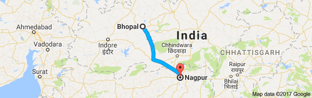 Bhopal to  Nagpur route, distance, time and road conditions