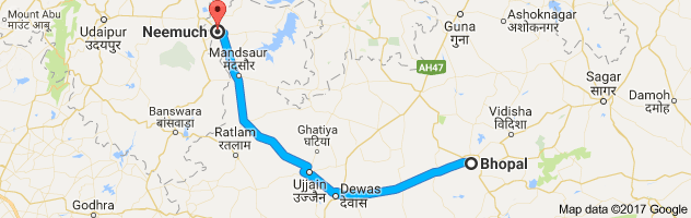 Bhopal to  Nimach route, distance, time and road conditions