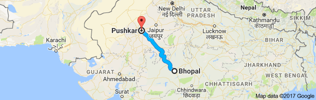 Bhopal to  Pushkar route, distance, time and road conditions