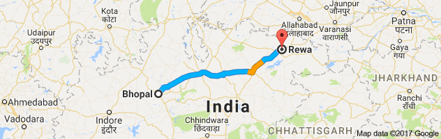 Bhopal to  Rewa  route, distance, time and road conditions