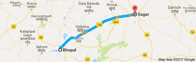 Bhopal to  Sagar route, distance, time and road conditions