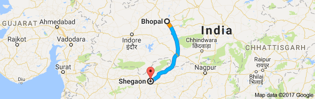 Bhopal to  Shegaon   route, distance, time and road conditions