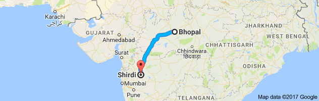 Bhopal to  Shirdi  route, distance, time and road conditions