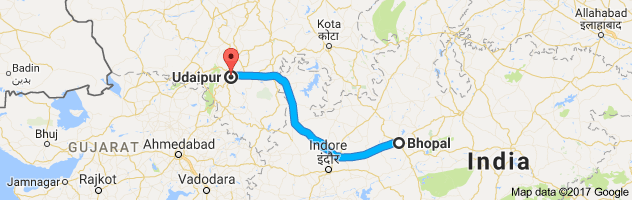 Bhopal to  Udaipur   route, distance, time and road conditions