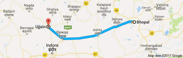 Bhopal to  Ujjain  route, distance, time and road conditions