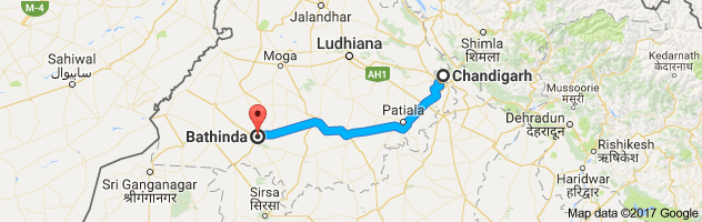 Chandigarh to Bathinda route, distance, time and road conditions