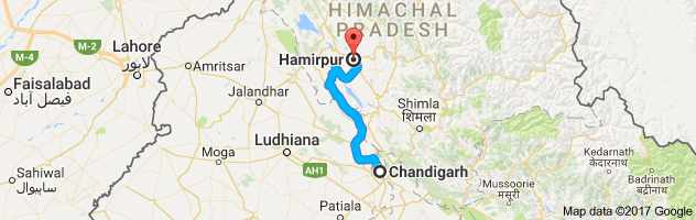 Chandigarh to Hamirpur  route, distance, time and road conditions