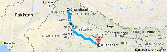 Chandigarh to Allahabad route, distance, time and road conditions