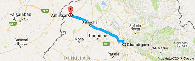 Chandigarh to Amritsar route, distance, time and road conditions