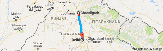 Chandigarh to Delhi route, distance, time and road conditions