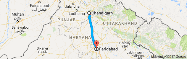 Chandigarh to Faridabad  route, distance, time and road conditions