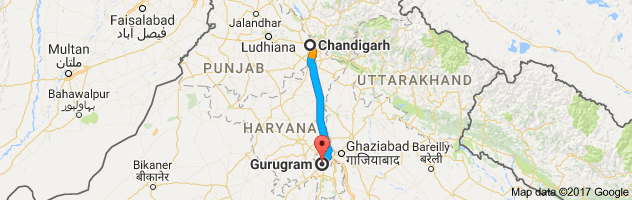 Chandigarh to Gurgaon  route, distance, time and road conditions