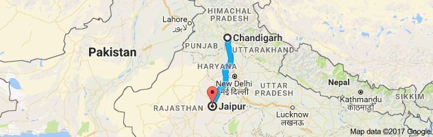 Chandigarh to Jaipur route, distance, time and road conditions