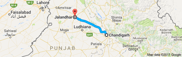 Chandigarh to Jalandhar  route, distance, time and road conditions