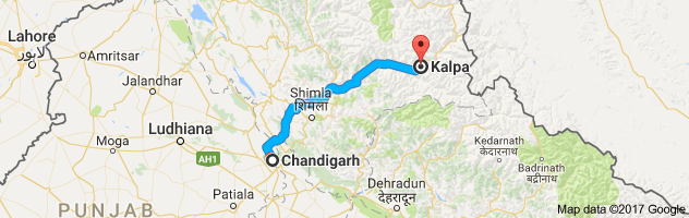 Chandigarh to Kalpa  route, distance, time and road conditions