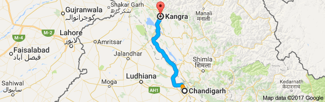 Chandigarh to Kangra route, distance, time and road conditions