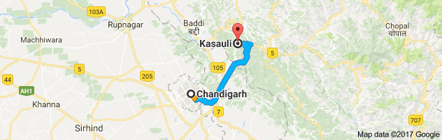 Chandigarh to Kasauli route, distance, time and road conditions