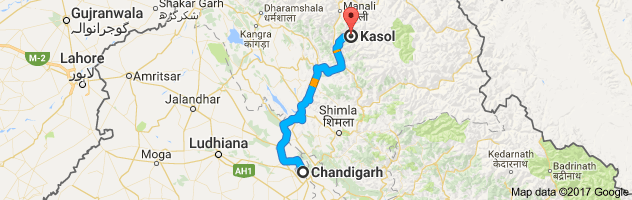 Chandigarh to Kasol route, distance, time and road conditions