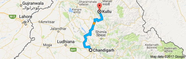 Chandigarh to Kullu route, distance, time and road conditions