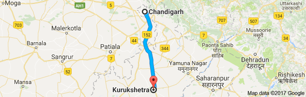 Chandigarh to Kurukshetra route, distance, time and road conditions