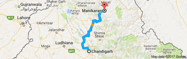 Chandigarh to Manikaran route, distance, time and road conditions