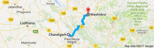 Chandigarh to Mashobra route, distance, time and road conditions