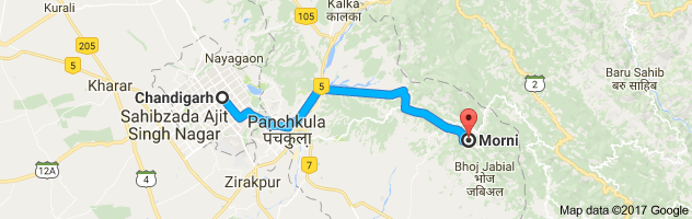 Chandigarh to Morni route, distance, time and road conditions