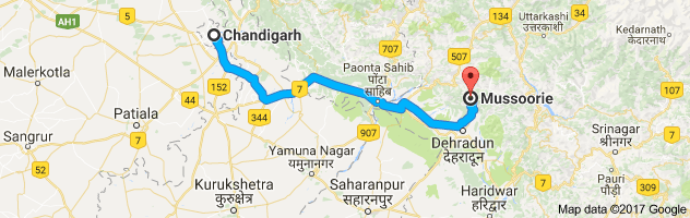 Chandigarh to Mussoorie route, distance, time and road conditions