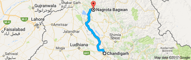 Chandigarh to Nagrota Bagwan route, distance, time and road conditions