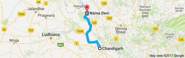 Chandigarh to Naina Devi route, distance, time and road conditions