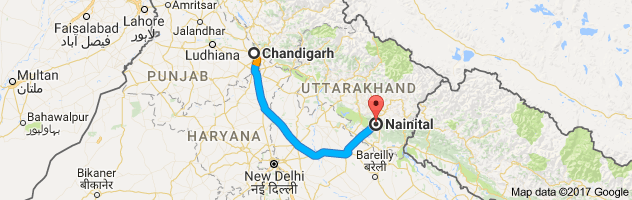 Chandigarh to Nainital route, distance, time and road conditions